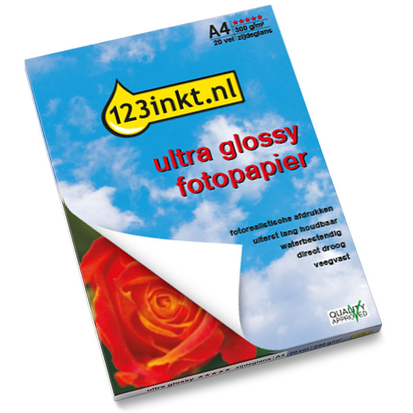 123inkt Ultra Glossy zijdeglans fotopapier 300 grams A4 (20 vel)  064150 - 1