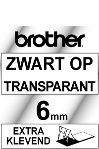 Brother TZ-S111 extra klevend tape zwart op transparant 6 mm (origineel) TZeS111 080656