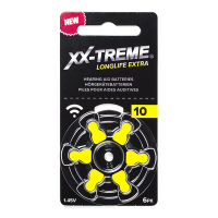 XX-TREME Longlife Extra 10 / PR70 / Geel gehoorapparaat batterij 6 stuks (123accu huismerk) 10A 10AE 10DS 10HP 10MF A1200021