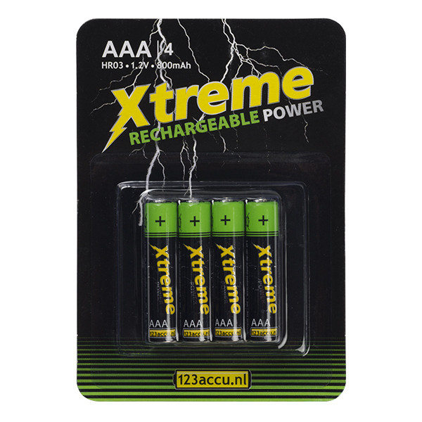 123accu Xtreme Power oplaadbare AAA / HR03 Ni-Mh batterij (4 stuks) AAA HR03 ADR00064 - 1