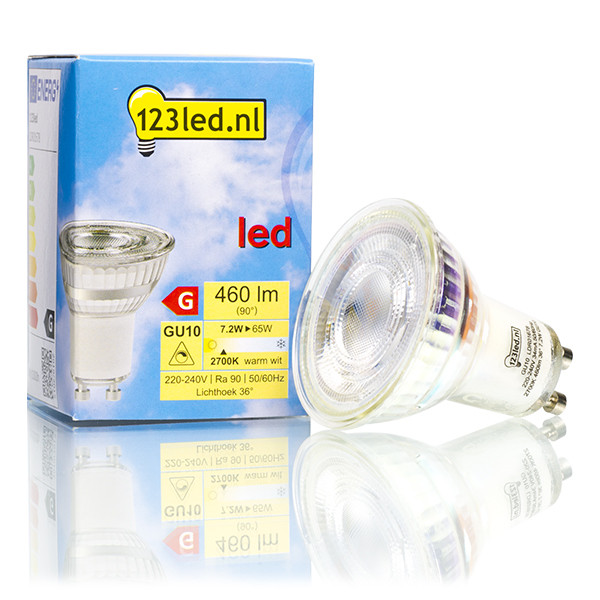 123inkt 123led GU10 led-spot glas dimbaar 2700K 7.2W (65W) LDR01734 LDR01678 - 1