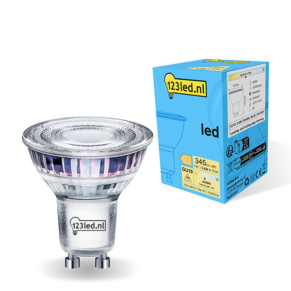 123inkt 123led GU10 led-spot glas dimbaar 4000K 3.6W (50W) 73024900c LDR01730 - 1