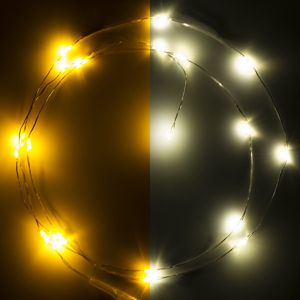 123led draadverlichting op batterijen  1 meter extra warm wit & warm wit 20 lampjes zilver LDR07279 - 1