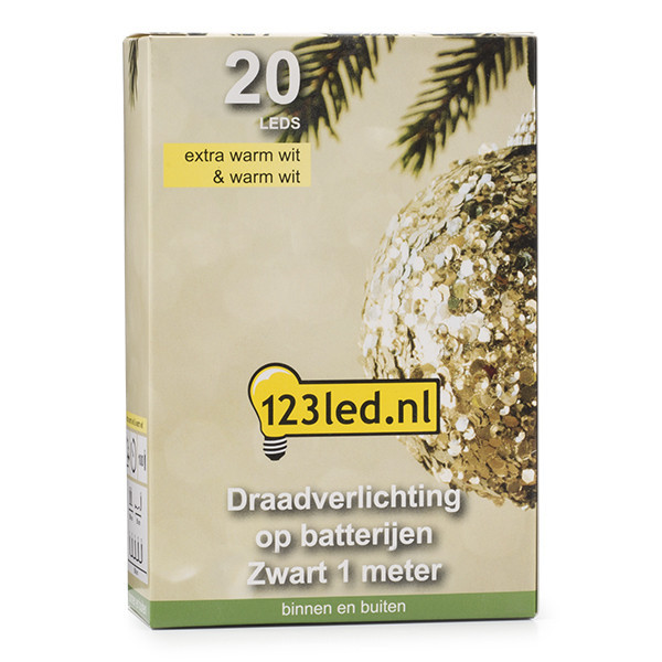 123led draadverlichting op batterijen 1 meter extra warm wit & warm wit 20 lampjes zwart LDR07282 - 5