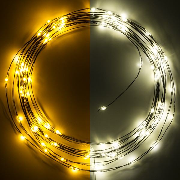 123led draadverlichting op batterijen 5 meter extra warm wit & warm wit 100 lampjes zwart LDR07284 - 1