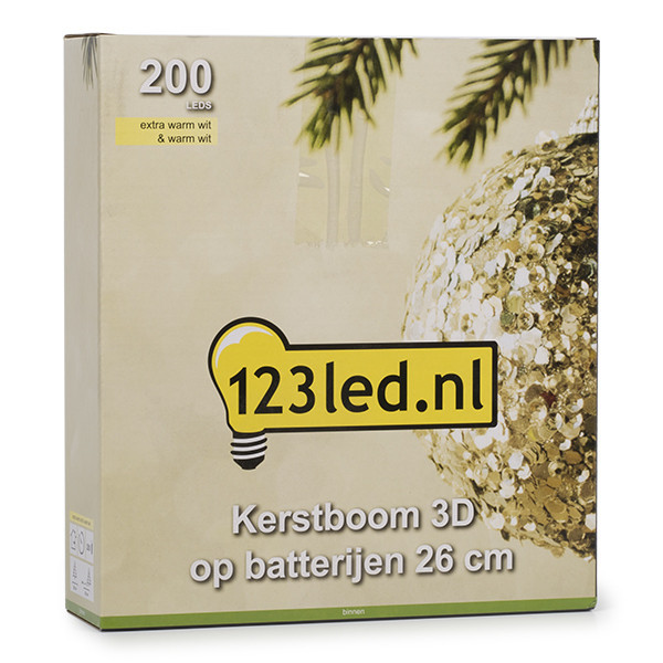 123led kerstboom 3D op batterijen 26 cm extra warm wit & warm wit 200 lampjes zwart LDR07286 - 5