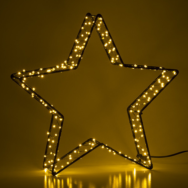 123led kerstster 3D op batterijen 26 cm extra warm wit & warm wit 200 lampjes zwart LDR07285 - 3