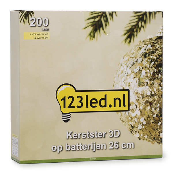 123led kerstster 3D op batterijen 26 cm extra warm wit & warm wit 200 lampjes zwart LDR07285 - 5