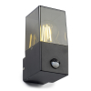 123inkt 123led wandlamp Smokey zwart vierkant met sensor geschikt voor 1x E27 6152-PIR LDR08513 - 1