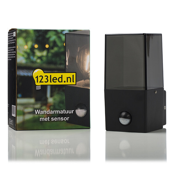 123inkt 123led wandlamp Smokey zwart vierkant met sensor geschikt voor 1x E27 6152-PIR LDR08513 - 2