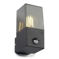 123inkt 123led wandlamp Smokey zwart vierkant met sensor geschikt voor 1x E27 6152-PIR LDR08513