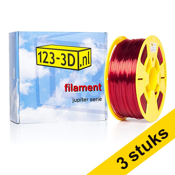 Aanbieding: 3x Filament transparant rood 1,75 mm PETG 1 kg Jupiter serie (123-3D huismerk) 135591 - 1