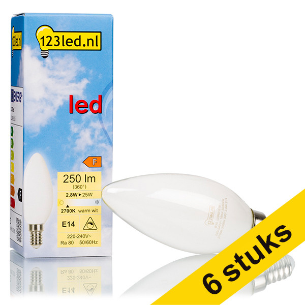 Aanbieding: 6x 123led E14 filament led-lamp kaars mat dimbaar 2.8W (25W) LDR01617 - 1