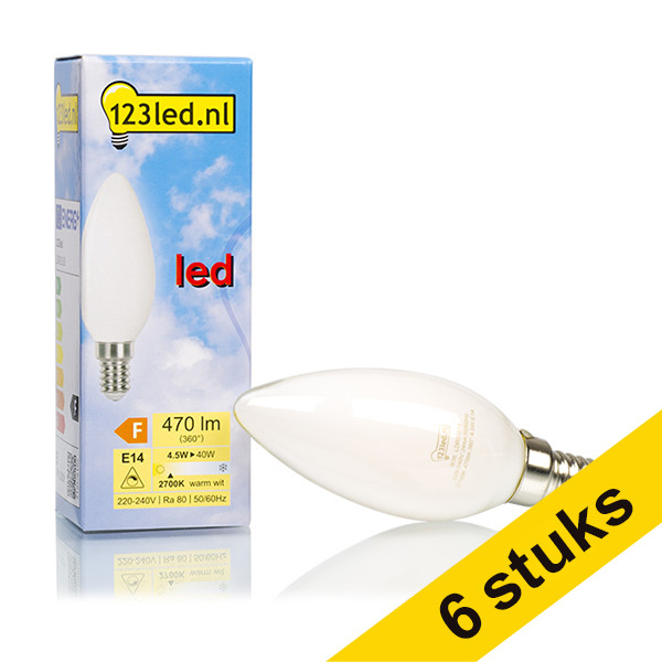 Aanbieding: 6x 123led E14 filament led-lamp kaars mat dimbaar 4W (40W) LDR01619 - 1