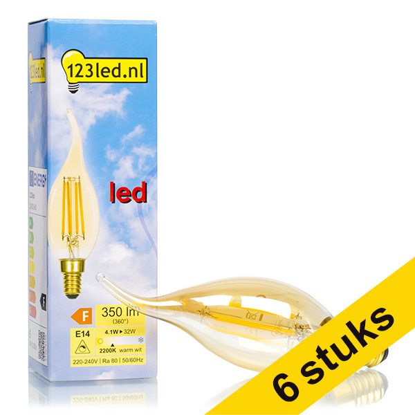 Aanbieding: 6x 123led E14 filament led-lamp sierkaars goud dimbaar 4.1W (32W) LDR01661 - 1