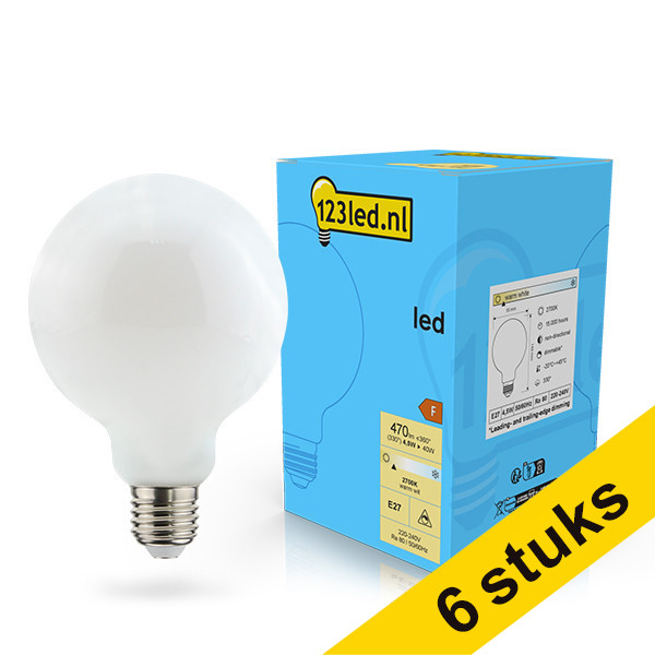 123inkt Aanbieding: 6x 123led E27 led-lamp globe G95 mat dimbaar 4.5w (40w)  LDR02097 - 1