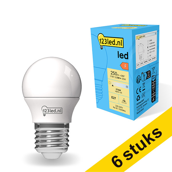 Aanbieding: 6x 123led E27 led-lamp kogel mat 2.5W (25W) LDR01805 - 1