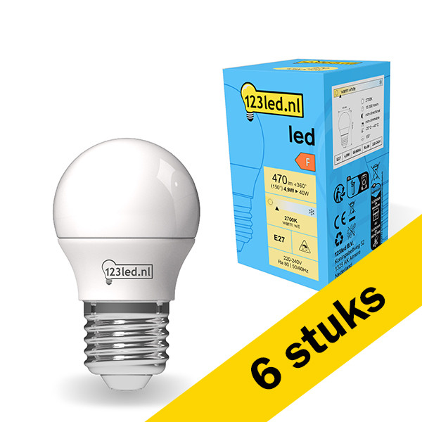 Aanbieding: 6x 123led E27 led-lamp kogel mat 4.9W (40W) LDR01807 - 1
