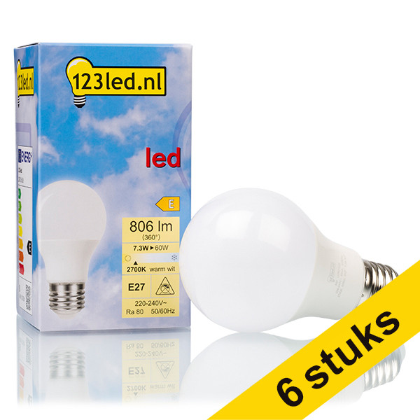 Aanbieding: 6x 123led E27 led-lamp peer mat 7.3W (60W) LDR01627 - 1