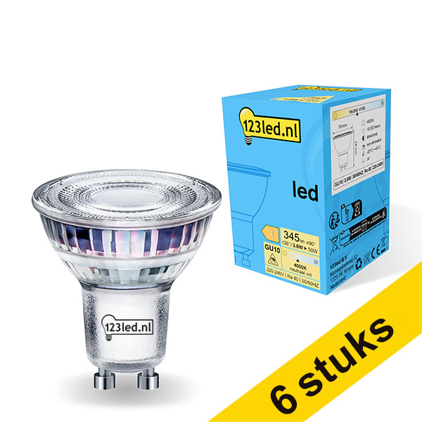 123inkt Aanbieding: 6x 123led GU10 led-spot glas 4000K 3.6W (50W)  LDR01723 - 1