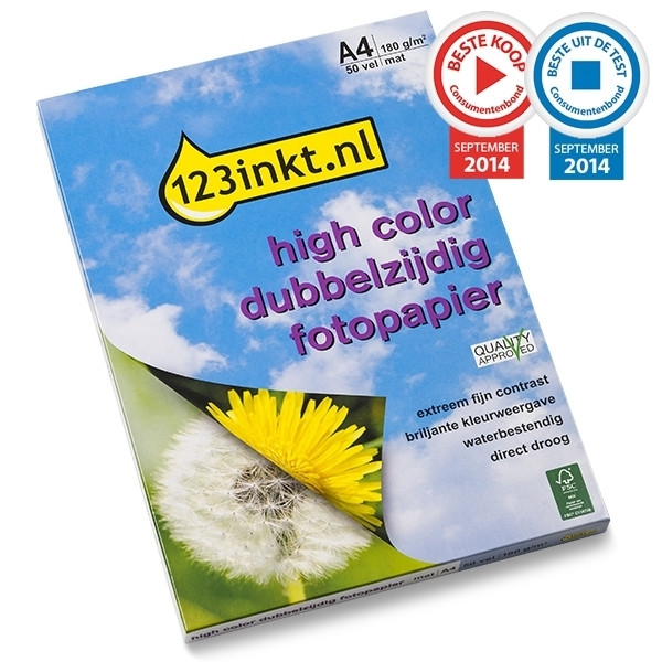 123inkt Dubbelzijdig High Color mat fotopapier 180 grams A4 (50 vel) FSC® Mix 70% C13S041569C 064025 - 1