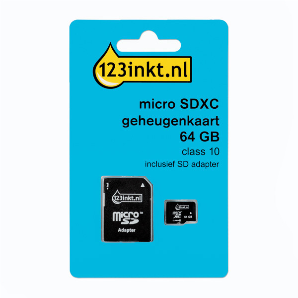 123inkt Micro SDXC geheugenkaart class 10 inclusief adapter - 64GB FM64MP45B/00C FM64MP45B/10C MR955 300692 - 1