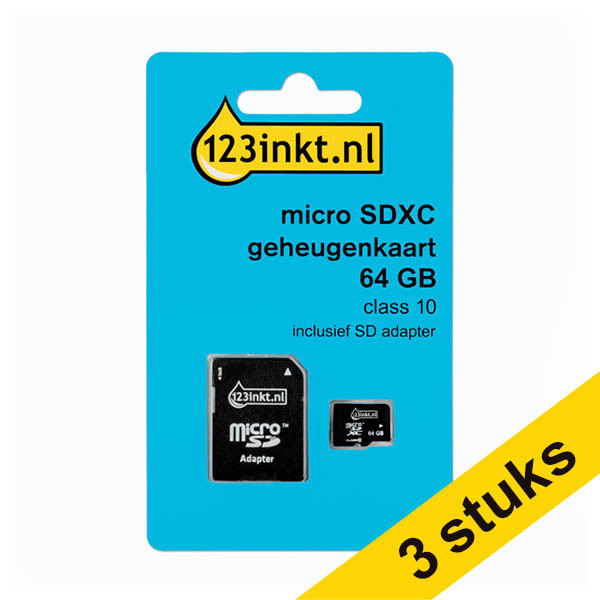123inkt Micro SDXC geheugenkaart class 10 inclusief adapter - 64GB 300692 - 1