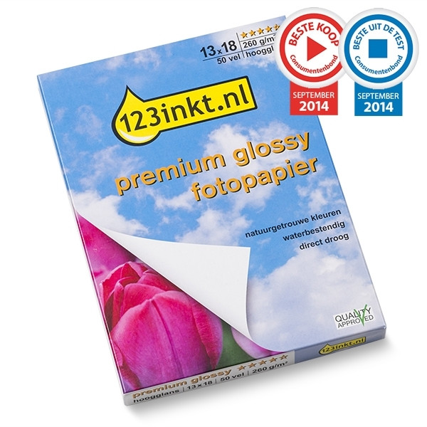 123inkt Premium Glossy hoogglans fotopapier 260 grams 13 x 18 cm (50 vel) 2311B018C 064135 - 1