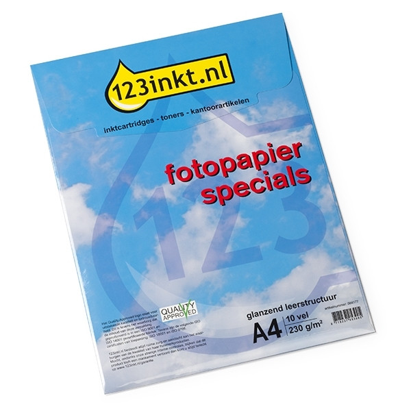 123inkt Specials glanzend fotopapier met leerstructuur 230 grams A4 (10 vel)  064177 - 1