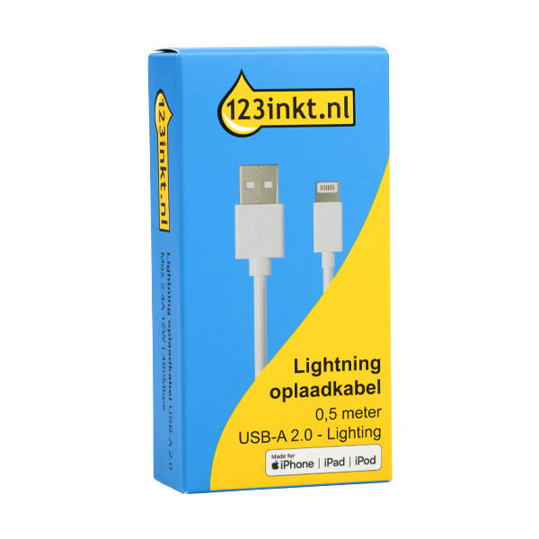 USB-A naar Lightning kabel geschikt voor iPhone 14 en ouder wit (0,5 meter) 303329 - 2