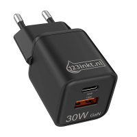 123inkt USB-C + USB-A snellader (30W, zwart) 303611