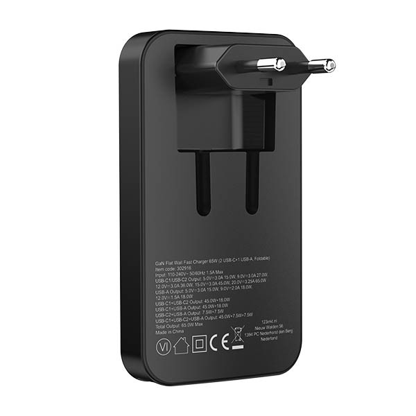 123inkt USB-C + USB-A snellader 65W zwart 302916 - 4