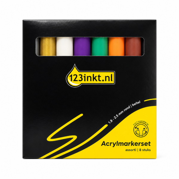 123inkt acrylmarkerset assorti (1,8 - 2,5 mm rond/beitel) 8 stuks 328503 - 1