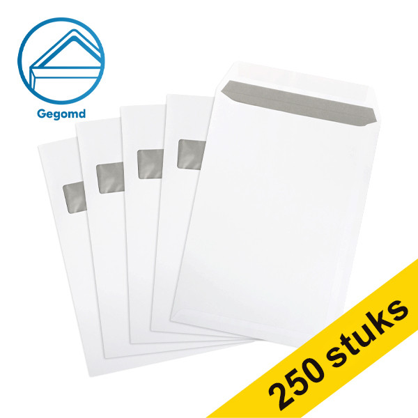 123inkt akte envelop wit 229 x 324 mm - C4 venster links gegomd (250 stuks) 123-303090 209076 303090C 300945 - 1