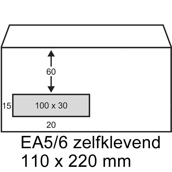 123inkt dienst envelop wit 110 x 220 mm - EA5/6 venster links zelfklevend (25 stuks) 123-202525-25 209009 RD-202525-25C 300912 - 1