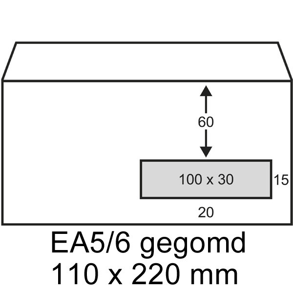 123inkt dienst envelop wit 110 x 220 mm - EA5/6 venster rechts gegomd (500 stuks) 123-202030 202030C 209016 88099496C 300911 - 1