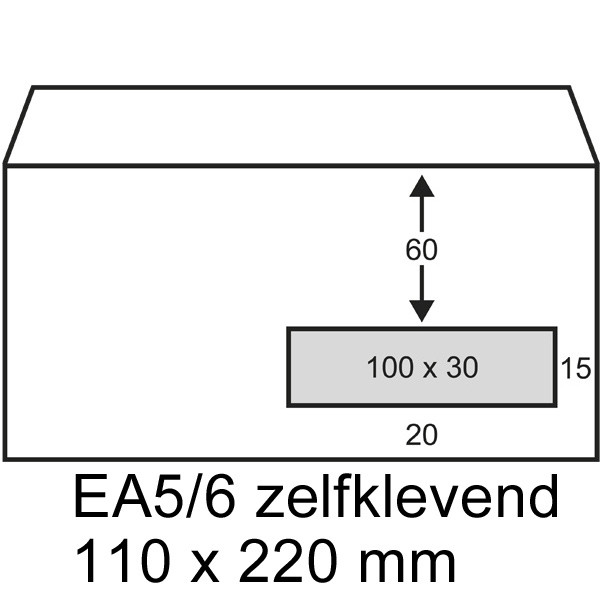 gekruld Ezel interieur 123inkt dienst envelop wit 110 x 220 mm - EA5/6 venster rechts zelfklevend  (500 stuks) 123inkt 123inkt.nl