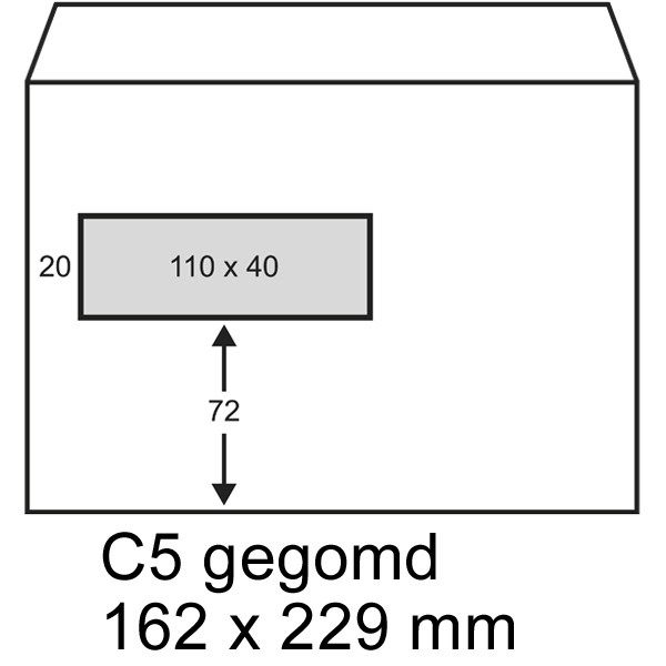 Cyclopen Nationaal iets 123inkt dienst envelop wit 162 x 229 mm - C5 venster links gegomd (500  stuks) 123inkt 123inkt.nl