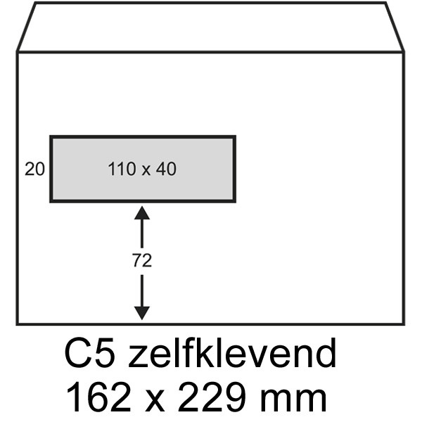 123inkt dienst envelop wit 162 x 229 mm - C5 venster links zelfklevend (500 stuks) 123-202560 202560C 209050 88098980C 300930 - 1