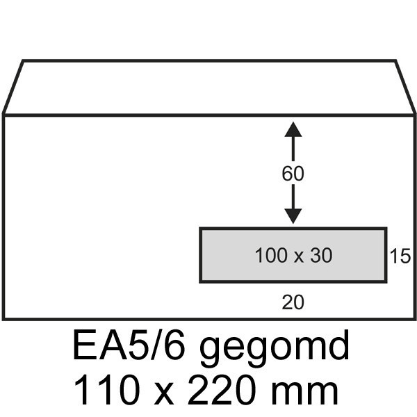 123inkt dienstenvelop wit 110 x 220 mm - EA5/6 venster rechts gegomd (500 stuks) 300911 - 2