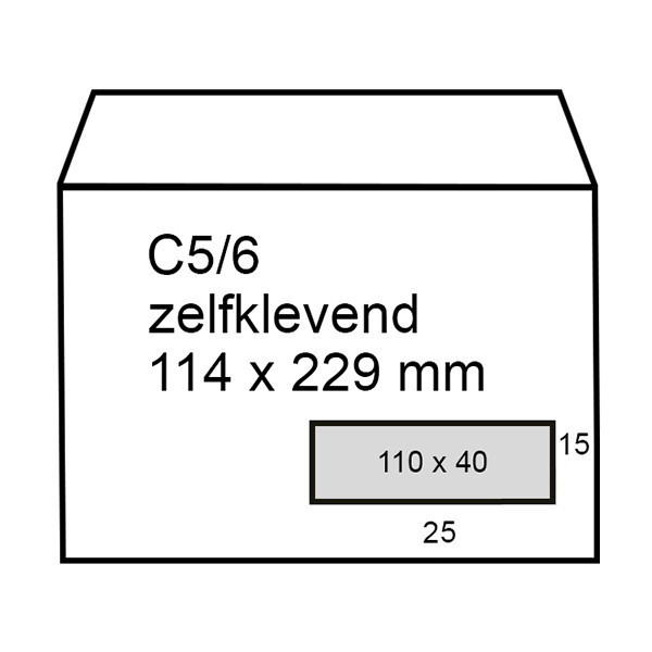 123inkt dienstenvelop wit 114 x 229 mm - C5/6 venster rechts zelfklevend (50 stuks) 300918 - 2