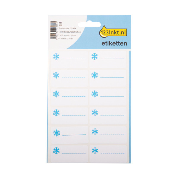 123inkt diepvriesetiketten 23 x 50 mm wit/blauw (60 etiketten)  3770C 59371C 301494 - 1