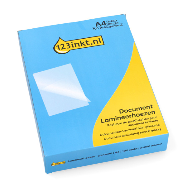 123inkt document lamineerhoes A4 glanzend 2x250 micron (100 stuks) 302889 - 1