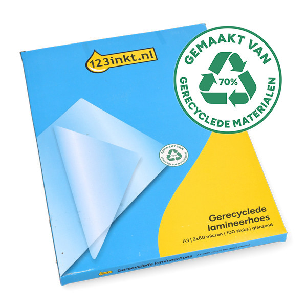 123inkt gerecyclede document lamineerhoes A3 glanzend 2x80 micron (100 stuks) 303171 - 1