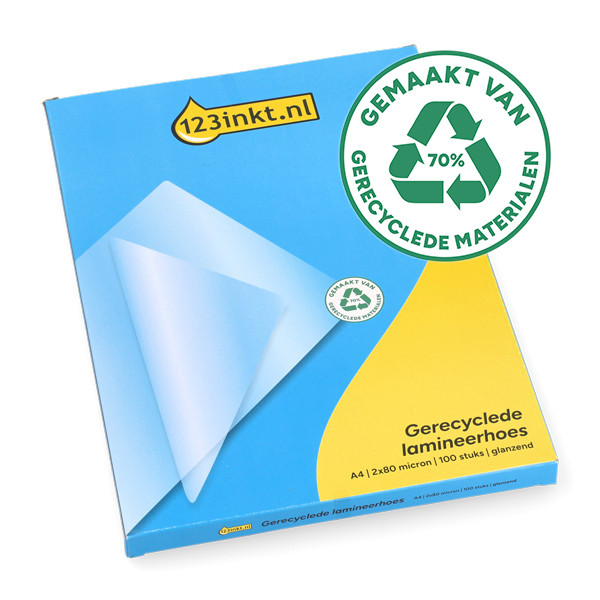 123inkt gerecyclede document lamineerhoes A4 glanzend 2x80 micron (100 stuks) 303172 - 1