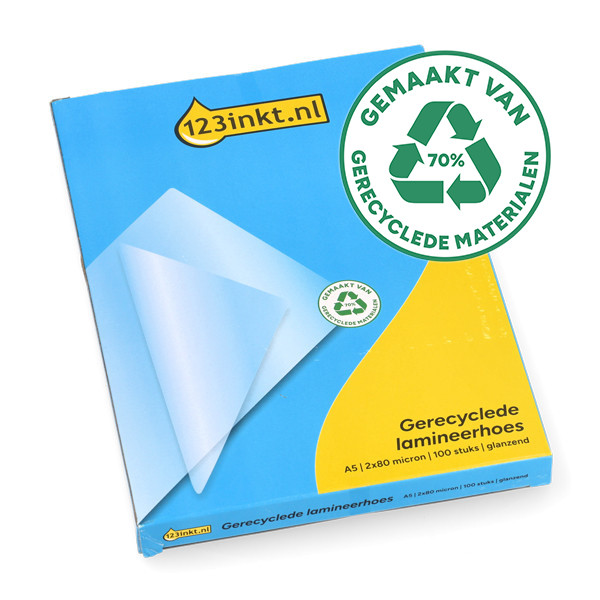 123inkt gerecyclede document lamineerhoes A5 glanzend 2x80 micron (100 stuks) 303173 - 1