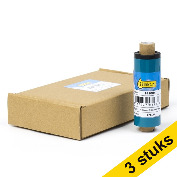 123inkt huismerk vervangt Aanbieding: 3x Zebra 2300 wax ribbon (02300GS08407) 84 mm x 74 m (5 ribbons) 02300GS08407C 650739 - 1