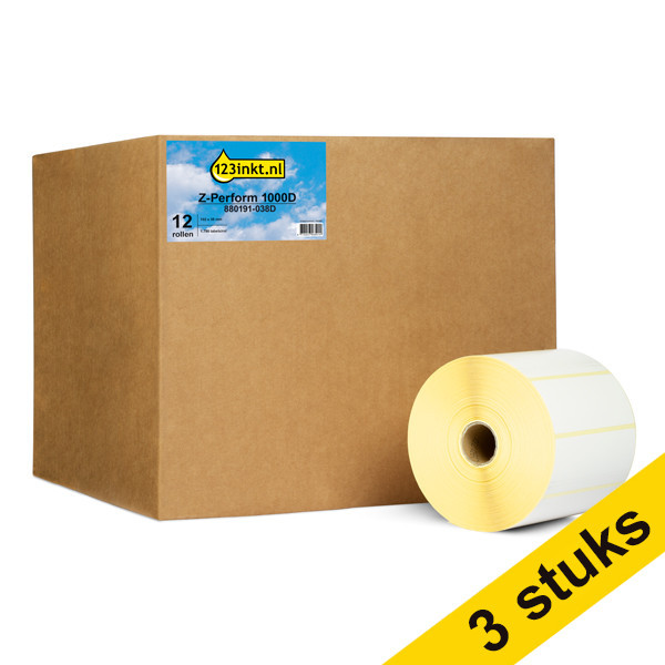 123inkt huismerk vervangt Aanbieding: 3x Zebra Z-Perform 1000D label (880191-038D) 102 x 38 mm (12 rollen) 880191-038DC 650715 - 1