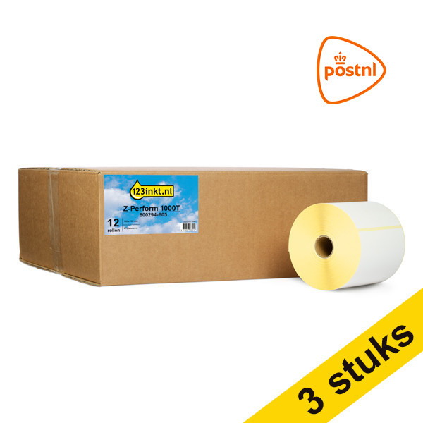 123inkt huismerk vervangt Aanbieding: 3x Zebra Z-Perform 1000T PostNL label (800294-605) 102 x 152 mm (12 rollen) 653129 - 1