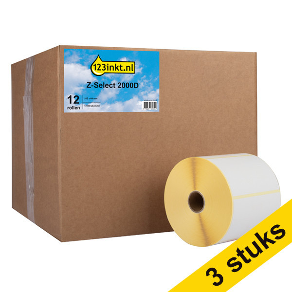 123inkt huismerk vervangt Aanbieding: 3x Zebra Z-Select 2000D label (800264-255) 102 x 64 mm (12 rollen) 800264-255C 650732 - 1